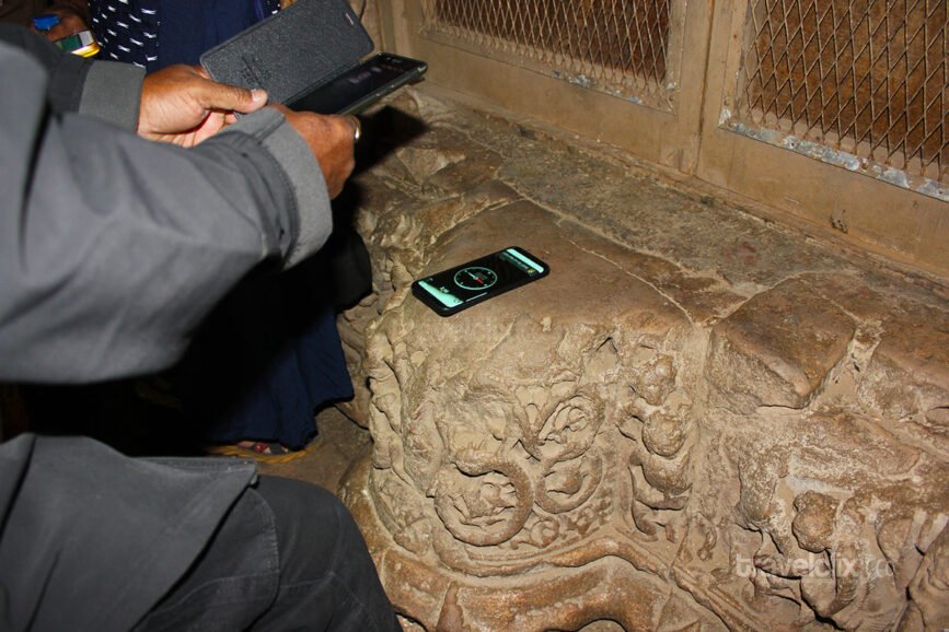 Compass showing the temple is constructed facing EAST